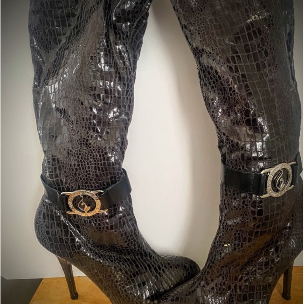 Baby Phat Glossy Black Heeled Boots